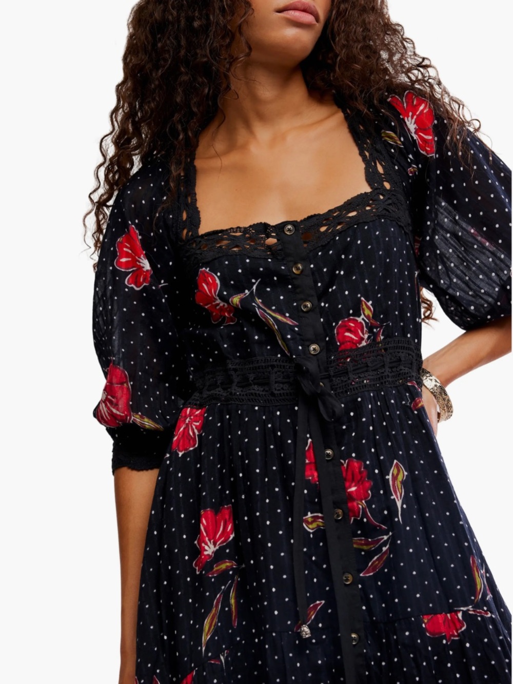 Free People Morning Meadows Floral Lace Trim Maxi Dress New! - Picture 10 of 15